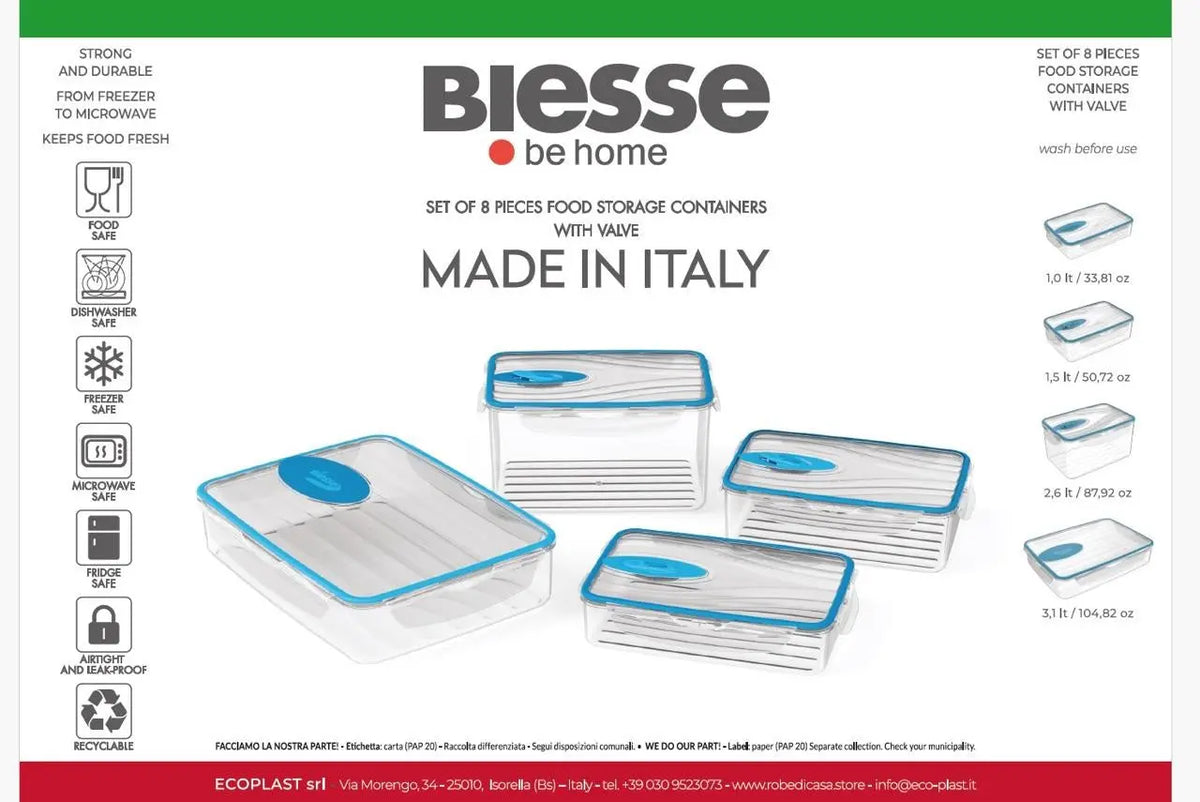 Biesse Set 4 Pcs Plastic Rectangular Food Storage and Preserving-Elmarket-homeappliances