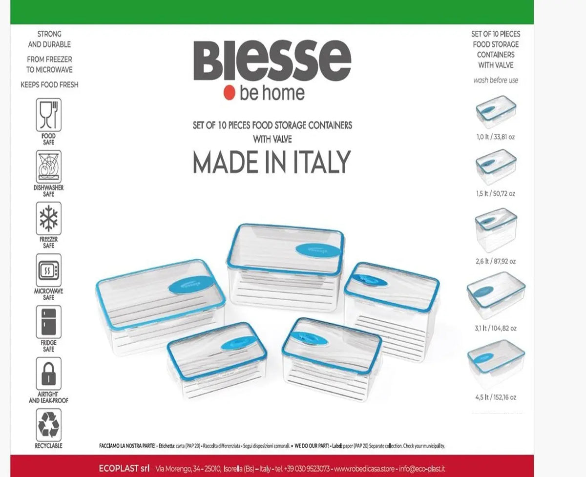 Biesse Set 5 Pcs Plastic Rectangular Food Storage and Preserving-Elmarket-homeappliances